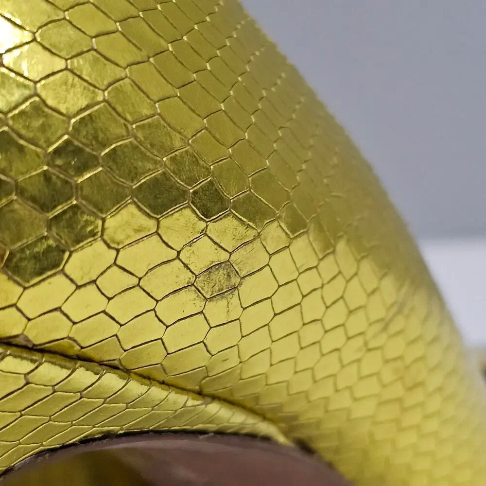 Stuart Weitzman Metallic Yellow Snakeskin Pointed-Toe Pumps - Picture 12 of 16